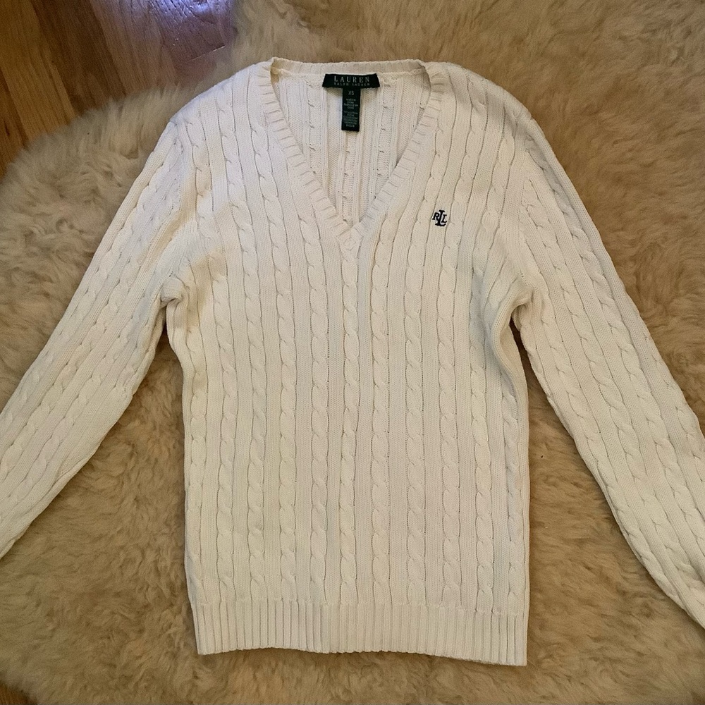 RALPH LAUREN womens v neck cable sweater